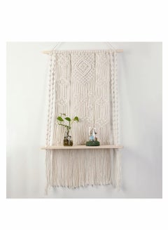 اشتري Macrame Wall Hanging Shelf, Wall Hanging Shelf Woven Home Organizer Decor, White Handmade Wood Boho Rope Plant Pot Basket Hanger Holder, Cotton Rope Plant Hanger for Home Wall Decor في الامارات