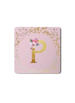 Buy Designer Leather Coasters Mat for Beverage Drinks- Custom Monogram Initial Letter Floral Pattern Alphabet - P (Pink) in UAE