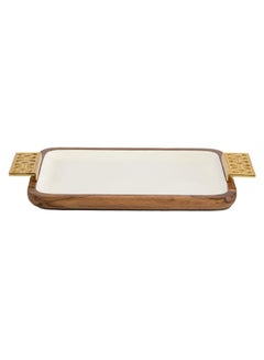 اشتري Damask Small Wooden Rectangular Tray, White & Gold - 40x23 cm في الامارات