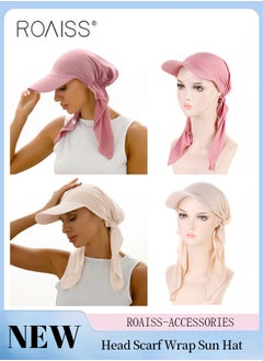 اشتري 2 Pcs Brim Head Scarf Wrap Sun Visor Hat Women Bonnet Muslim Turban Baseball Cap Curved Hat Hair Loss Headwear Pink and Beige في السعودية