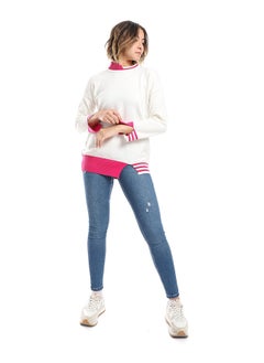 Buy Lime Green & White Ribbed Cuff Plain Pullover in Egypt