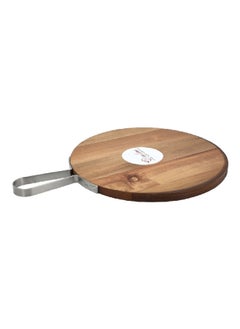 Buy Round Acacia Tray with Handle Brown and Silver 30 cm AW19-X001-M in Saudi Arabia