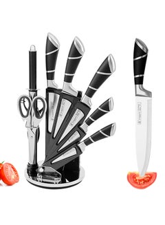 Buy 9-Piece Kitchen Knife Set with Sharpener Professional Chef Knives with Stand Sharp Stainless Steel Knife Set for Kitchen in UAE