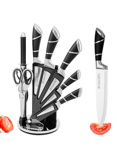 Buy 9-Piece Kitchen Knife Set with Sharpener Professional Chef Knives with Stand Sharp Stainless Steel Knife Set for Kitchen in UAE