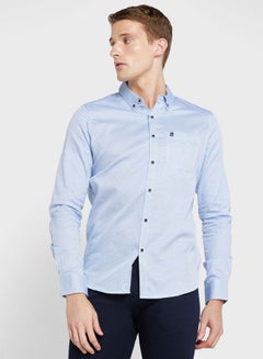 Buy Men Blue Slim Fit Printed Cotton Casual Shirt in Saudi Arabia