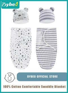 Buy 2 PCS Baby Swaddle Blanket Wrap Cap Set Newborn Infant Sleep Sack With Caps 100% Breathable Cotton 0-4 Month in Saudi Arabia