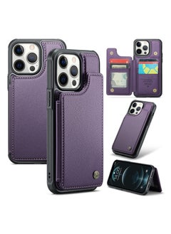 Buy Wallet Case for Apple iPhone 12 Pro Max, Premium Handmade Durable PU Leather Slim Shockproof Case with [Double Magnetic Clasp] [Card Holder] [Kickstand] [RFID Blocking] (Purple) in UAE