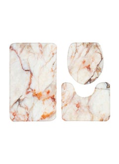 Buy 3-Piece Marble Printed Bathroom Mat Set Beige/Brown/Orange Small in Saudi Arabia