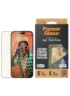 اشتري PanzerGlass™ Advanced Anti-Reflective and Anti-Blue Light Screen Protector for Apple iPhone 15 Pro Max, Protect Your Eyes, Protect Your Phone - Case friendly full screen protector with mounting aid في الامارات