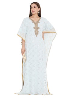 Buy ELEGANT GOLD STONE HAND BEADING STYLISH SHINY CHIFFON ARABIC KAFTAN JALABIYA DRESS in Saudi Arabia