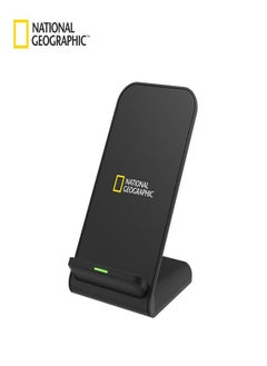 اشتري National Geographic Dual Coil Fast Wireless Charger 15W- Black With Stand Universal Qi Compatibility for iPhone, Samsung Galaxy, Google Pixel, and more في الامارات