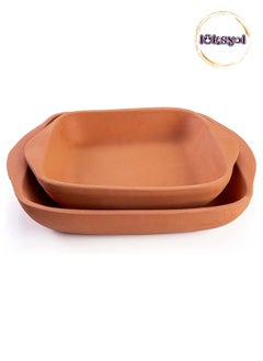 Buy Luksyol Handmade Terracotta Rectangular Oven Tray  Set of 2 Mexican and Indian Cooking Pans, Unglazed Clay Roasting Pot with Handles - Authentic Culinary Delights for Home Chefs in UAE