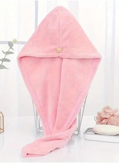 Buy Hair Drying Towel Wrap with Button Microfiber Pink in Saudi Arabia