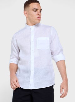 Buy Linen Regular Fit Stand Collar Shirt in Saudi Arabia