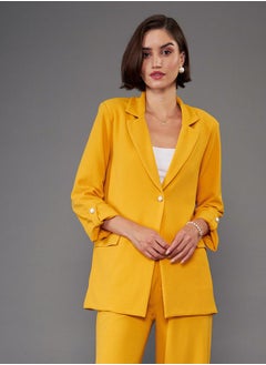 Buy Notch Collar Single Button Longline Blazer in Saudi Arabia