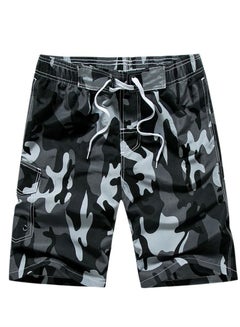 Buy Men's Printed Beach Casual Shorts Swimwear Summer Grey in Saudi Arabia