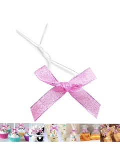 Buy 50 Pcs 3 Inches Metallic Pink Ribbon Bow Twist Ties, Twist Tie Bows For Treat Bags, Pretied Bows, Twist Bows, Tied Bows With Wire, Pre-Tied Ribbon Bows For Baby Shower, Favors, Popcorn in Saudi Arabia