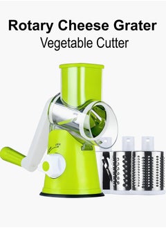 اشتري Multi-Function Rotary Cheese Vegetable Cutter Grater Handheld Shredder Manual Grinder with Strong 3 Interchangeable Stainless-Steel Blades Kitchen Tool Slicer Rubber Included Mandoline Vegetable Fruit في الامارات