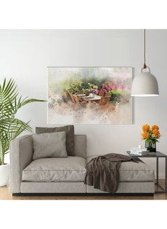 Buy Canvas Wall Art, Abstract Framed Portrait of garden table set flower pots and flower bushes. in Egypt