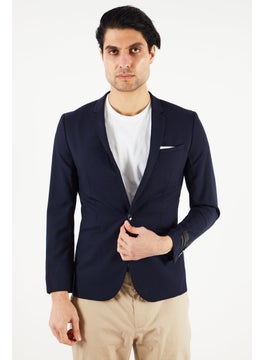 Buy Men Slim Fit Textured Formal Blazer, Navy in UAE