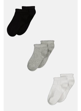 Buy Toddlers Girl 3 Pair Ankle Socks, White/Black/Grey in UAE