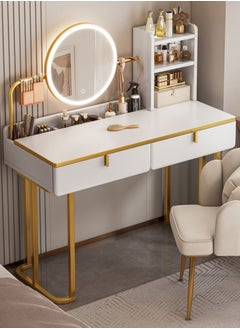 Buy Dresser Desk Modern Bedroom  Vanities Table with LED Mirror and Dual Drawer Storage Make Up Dressing Table for Girls Women 100*41*120cm in UAE