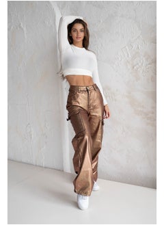 اشتري Limited Edition Bronze Wide Leg Shiny Printed Jeans TPRAW24JE00003 في مصر