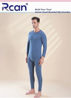 Buy 2 Piece Men's Round Neck Thermal Underwear Set Winter Pajamas Lightweight Slim Fitting Long Sleeved T-Shirt and Long Pants Basic Layer Bottoming Shirt Plus Size in Saudi Arabia