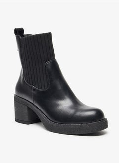 Buy Women's Ribbed Slip-On Ankle Boots with Block Heels in Saudi Arabia