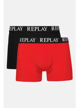 اشتري Men 2 Pack Brand Logo Trunks, Red/Black في الامارات