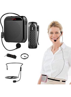 اشتري Voice Amplifier with Wired Microphone Headset, Portable Rechargeable Speaker with  PA System, Personal Microphone Speech Amplifier, Loudspeaker for Tour Guides, Meeting, Yoga (Black) في السعودية