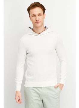 Buy Men Hooded Knitted Long Sleeve Sweatshirt, White/Grey in UAE