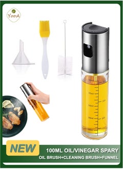 Buy 100ML Oil Sprayer | Oil Dispenser Set, Glass Bottle with Oil Brush+Cleaning Brush+Funnel, Kitchen Tool for Cooking/Air Fryer/BBQ/Salad/Baking in UAE