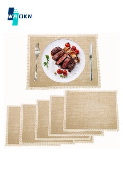 Buy Set of 5 Rectangular Linen Placemats (30 x 40 cm), Heat-resistant Indoor/outdoor Non-slip Table Mats, Washable Table Protection for Hotel Parties Wedding Receptions (Beige) in Saudi Arabia