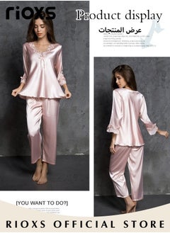 Buy Women's Silk Pajamas Set 2 Piece Sleepwear Sets Long Sleeve Top And Pants Lingerie Loungewear Sets in Saudi Arabia