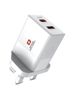 Buy Swiss Military 25W USB C PD Fast Charger, Dual Port Type-C QC3.0 Wall Adapter UK Plug, compatible with iPhone iPhone 14, 14 Pro/Pro Max /13/12 /12 Mini/12 Pro Max, Galaxy -White in UAE