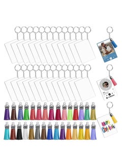 اشتري Acrylic Keychain Blanks Tassel Set Including 30 Clear Rectangle Acrylic Blanks 30 Keychain Tassels Rings for DIY Song Keychains, Custom Vinyl في الامارات