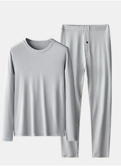 Buy Mens Solid Color Thin Seamless Long Johns And Crew-Neck Thermal Underwear Set 2 Piece Base Layer Set for Men Light Grey in Saudi Arabia