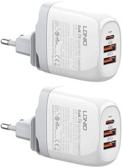 اشتري Ldnio Set Of 2 Pieces Of A3511Q Eu Fast Charger 3 Usb Ports With Type-C-Type-C Cable Perfect For Home And Office - White في مصر