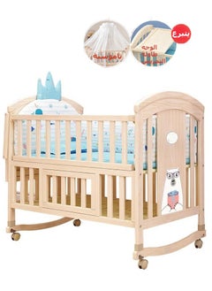 Buy Multifunctional Baby Crib 6 in 1 with Mattress Included, Natural Wood Convertible Crib with Foldable Storage Baby Playpen, Baby Beds Bassinet Bedside Sleeper in Saudi Arabia