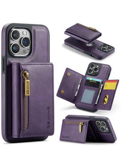 Buy CaseMe Wallet Case for iPhone 13 Pro DGMING Premium Leather Phone Case Back Cover Magnetic Detachable with Trifold Wallet Card Holder Pocket - Purple in Egypt