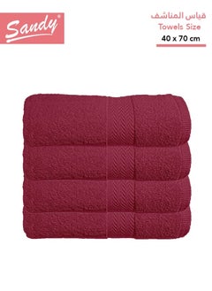 Buy Sandy Premium Hotel Quality Hand Towel 100% Cotton Made in Egypt -, Soft Quick Drying and Highly Absorbent (4 Pack - 40x70 cm) - Burgundy in Saudi Arabia