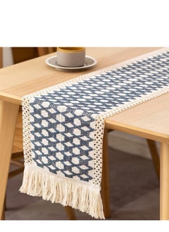 اشتري Table Runners 72 Inches Long Boho Runner Splicing Macrame Blue Burlap with Tassels for Bohemian Rustic Wedding Bridal Shower Home Party Kitchen Farmhouse Dining Decor في السعودية