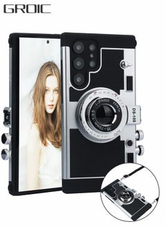 Buy Phone Case for Samsung Galaxy S22 Ultra 5G 6.8 Inch Camera Case Vintage Cover Cute 3D Cool Unique Design Silicone Case with Removable Neck Strap Lanyard Black in Saudi Arabia