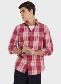 Buy Men Maroon Beige Slim Fit Checked Sustainable Casual Pure Cotton Shirt in Saudi Arabia