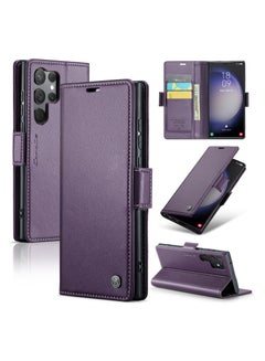 Buy Flip Wallet Case For Samsung Galaxy S23 Ultra, [RFID Blocking] PU Leather Wallet Flip Folio Case with Card Holder Kickstand Shockproof Phone Cover (Purple) in UAE