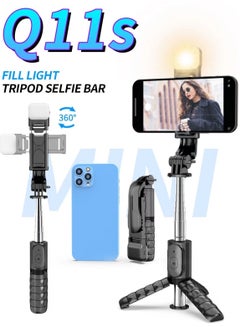 Buy Q11S Wireless Mini Selfie Stick with Fill Light Desktop Tripod for Smart Phone Black in UAE