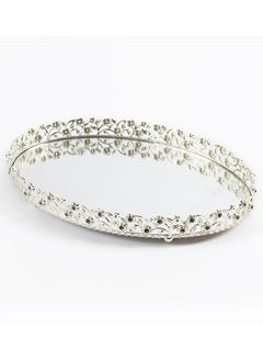 اشتري Elmas Medium Oval Tray, Silver - 35x27 cm في الامارات