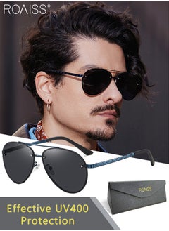 اشتري Men's Aviator Sunglasses, UV400 Protection Sun Glasses with Stainless Steel and TR 90 frame, Fashion Anti-Glare Sun Shades for Men Driving, Fishing, Traveling, Blue, 60mm في السعودية