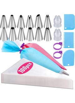 Buy Piping Bags and Tips Set, Cakes Decorating Supplies Kit with 100pcs 12 Inch Pastry Bags, 12 Piping Tips, 3 Cake Scraper, 2 Couplers, 2 Bag Ties, Simple and Convenient Baking Supplies Set in Saudi Arabia